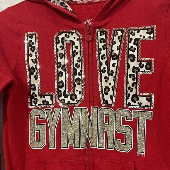 Justice Red Leopard SPARKLE  Zip Up Jacket Youth Girls Size 8 Gymnastics Cheer - Picture 4 of 8